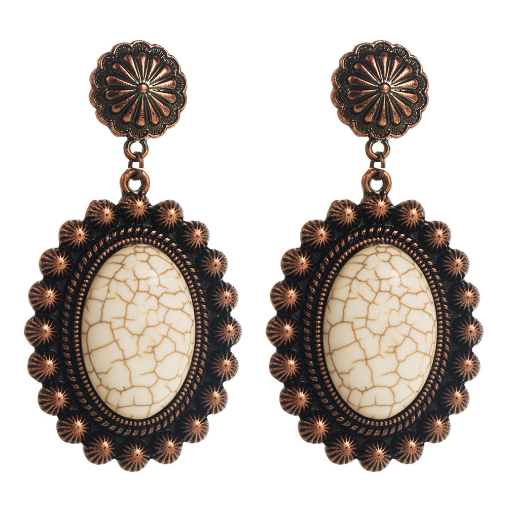 Wholesale Turquoise Alloy Vintage Geometric Bohemian Style Vintage Earrings Female